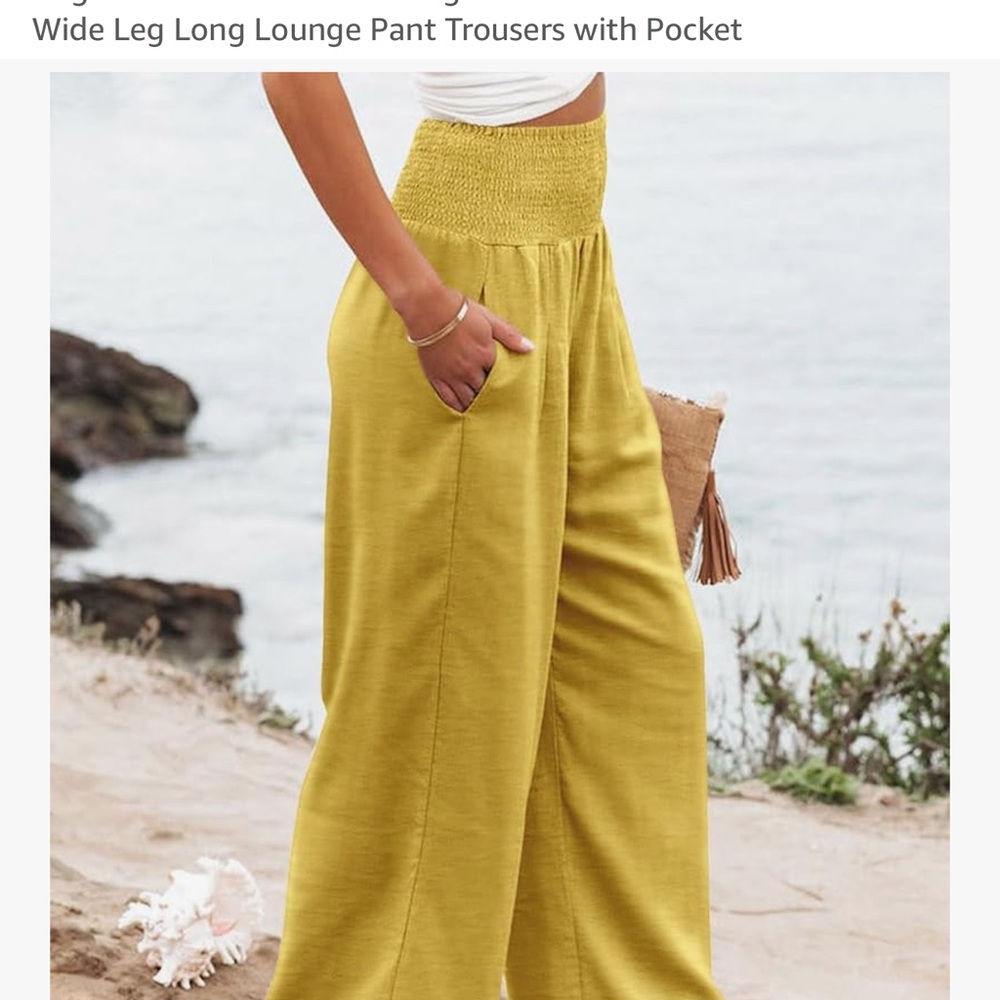 Women's Wide Palazzo Pants - Yellow - Picture 4 of 7